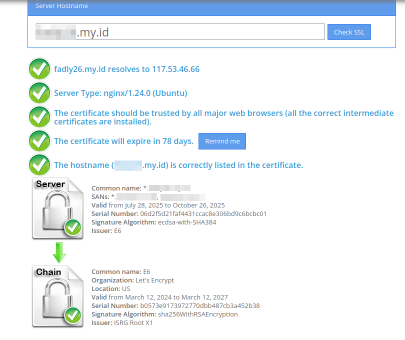Instal Let's Encrypt - Uji Instalasi SSL Menggunakan SSL Checker