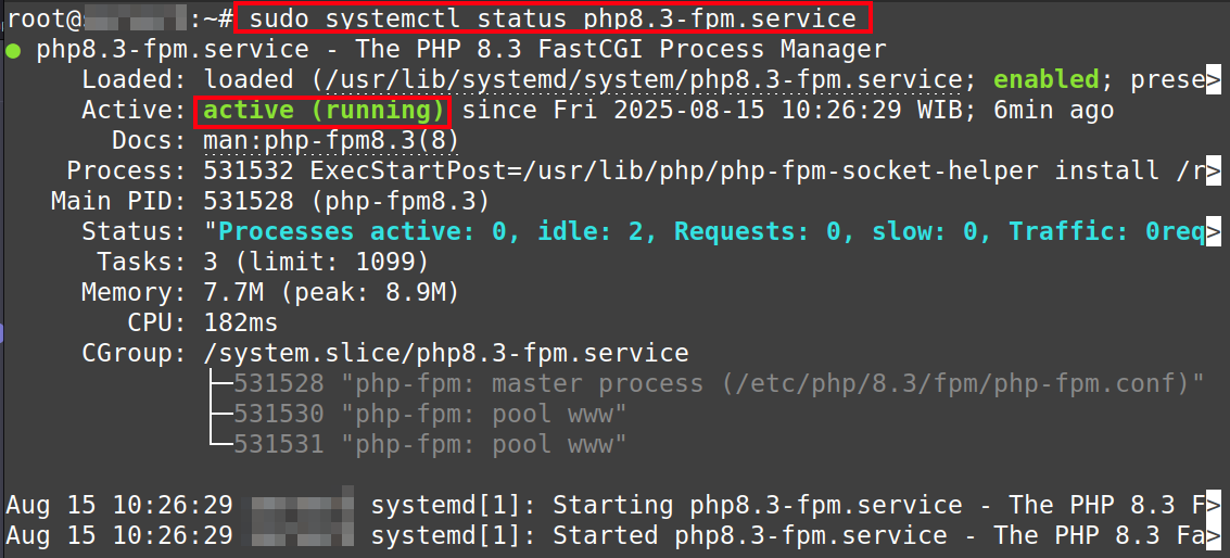 Pastikan layanan PHP-FPM dalam kondisi aktif