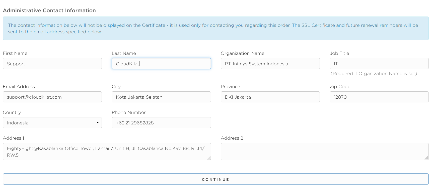 Administrative Contact Information