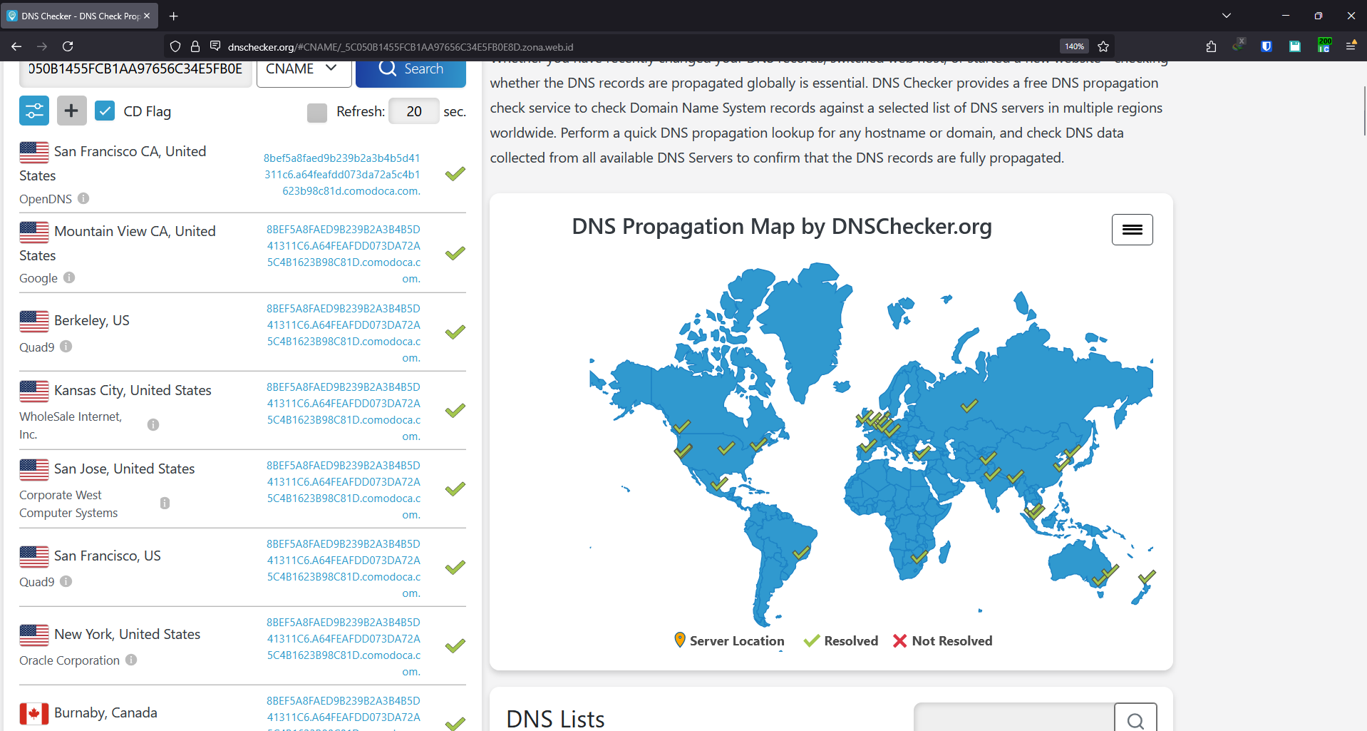 CNAME Validation Resolved