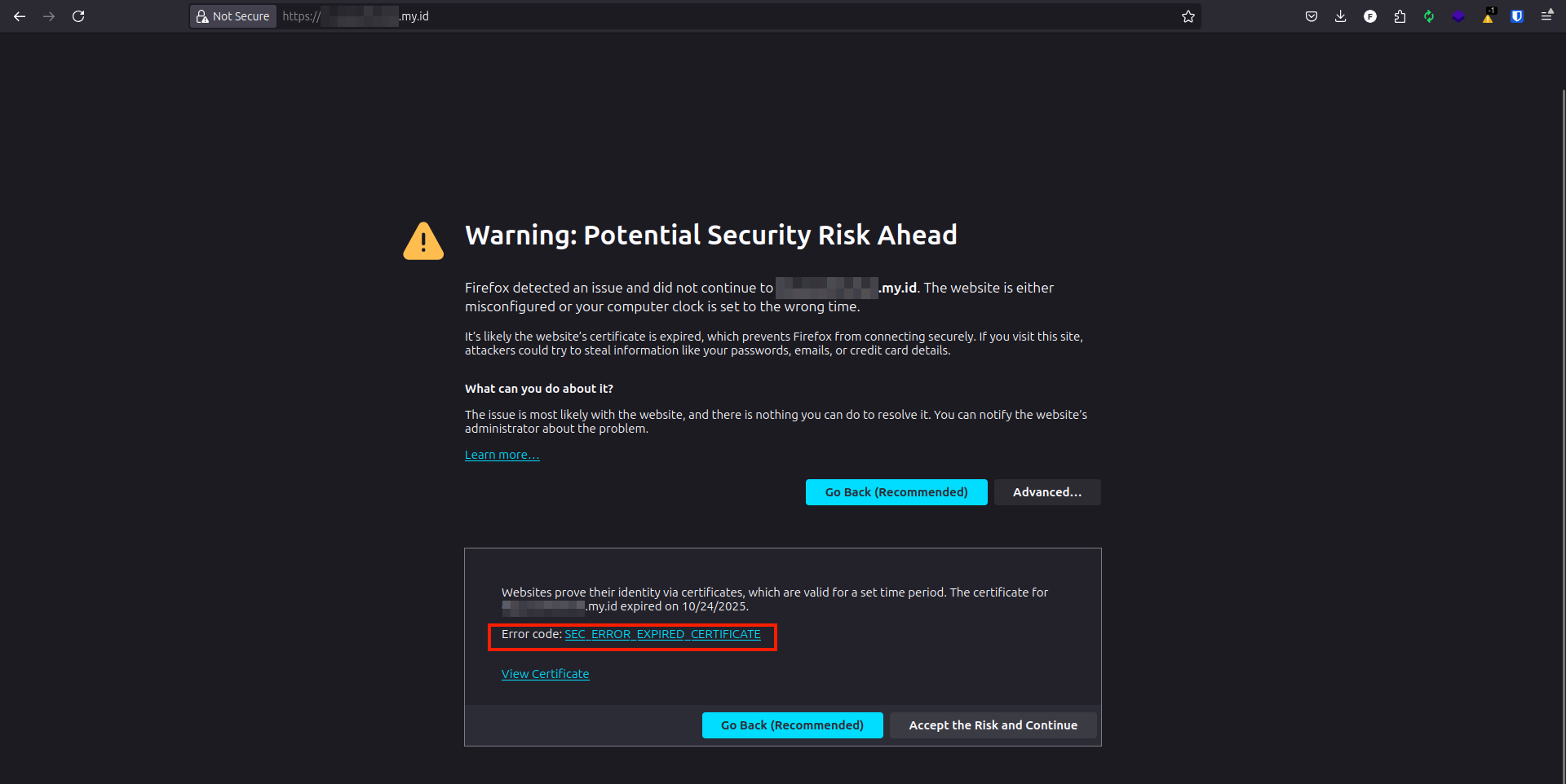 Error SSL SEC_ERROR_EXPIRED_CERTIFICATE