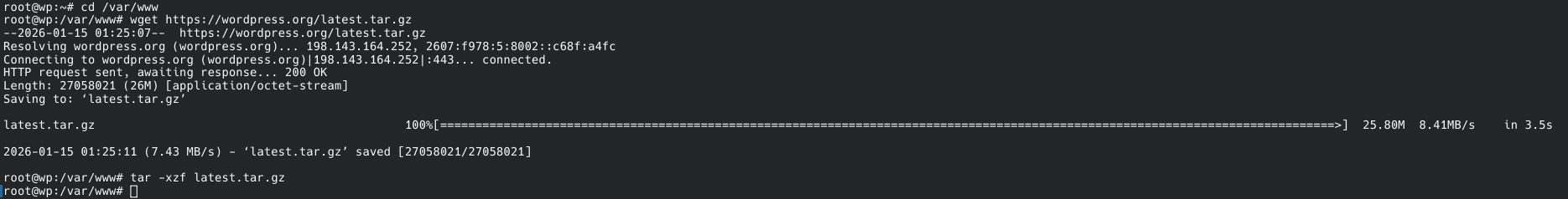 Masuk ke direktori web dan unduh WordPress