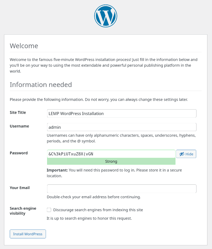 Atur judul website dan buat akun admin