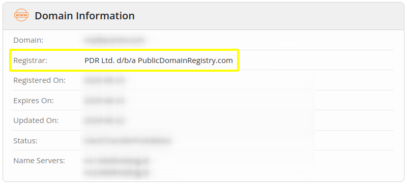 contoh hasil pengecekan whois untuk domain di registrar PDR