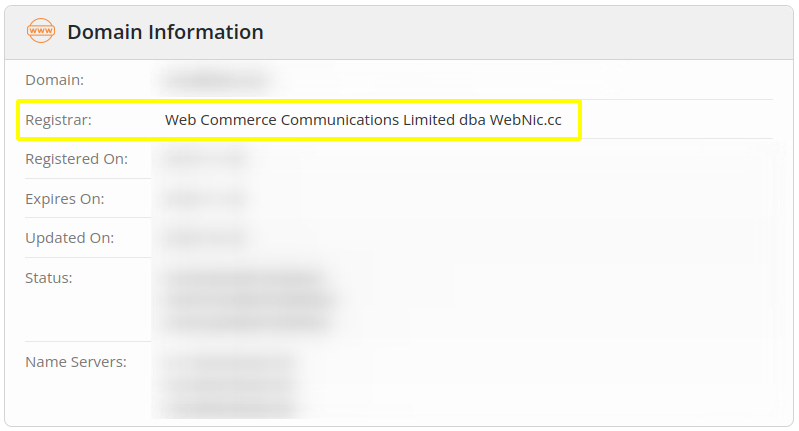 contoh hasil pengecekan whois untuk domain di registrar WebNIC