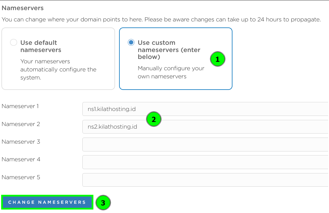 Formulir Perubahan Name Server di Portal Client