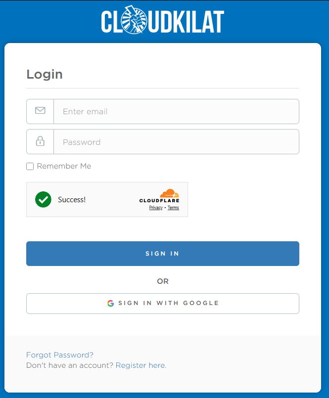 Halaman Login Portal Client CloudKilat