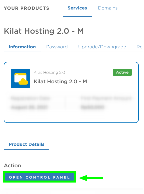 Tampilan tombol login Plesk di Portal Client