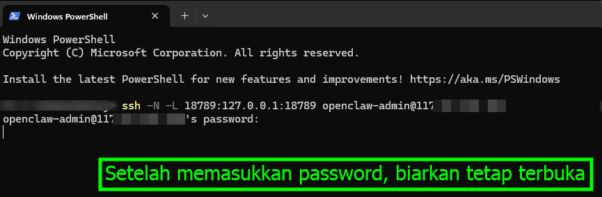 Tampilan terminal ssh tunnel