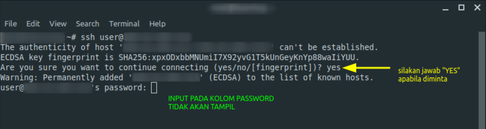 Konfirmasi Fingerprint dan Input Password