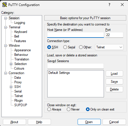 Konfigurasi PuTTY
