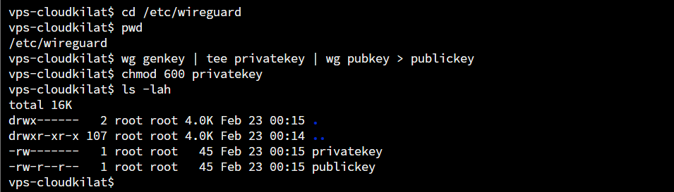 Menghasilkan private key dan mengubah hak akses file menjadi sangat ketat