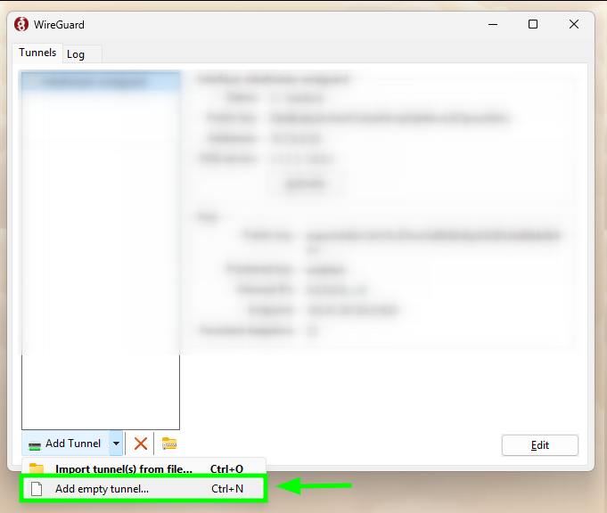 Pilih opsi empty tunnel