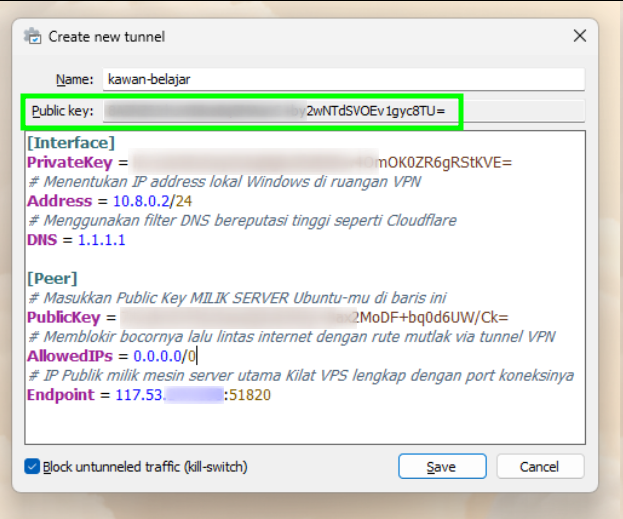 Tampilan Setelan Aplikasi WireGuard Client Windows