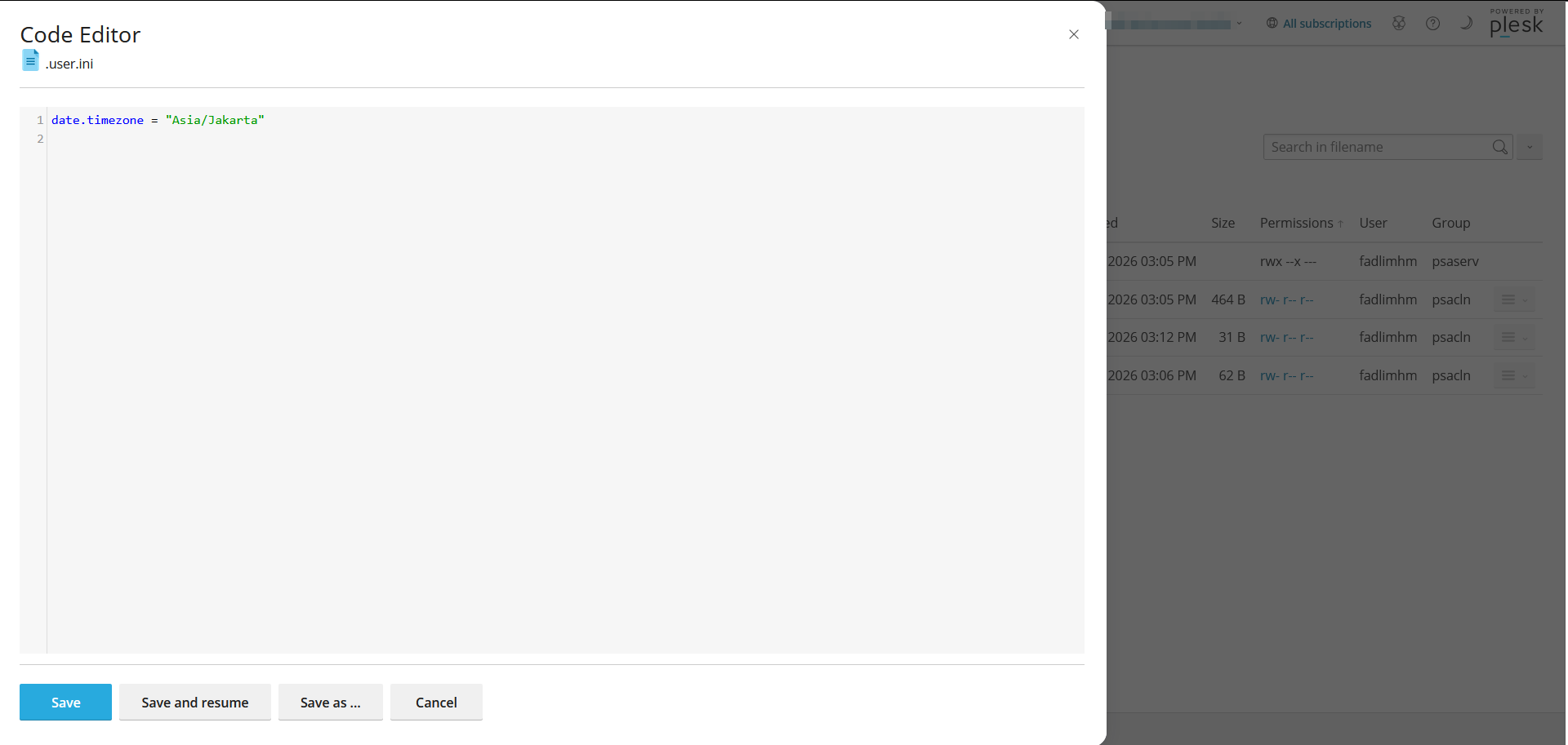 Konfigurasi Timezone .user.ini