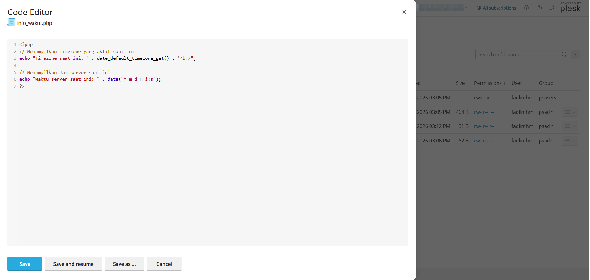 Membuat file info waktu.php