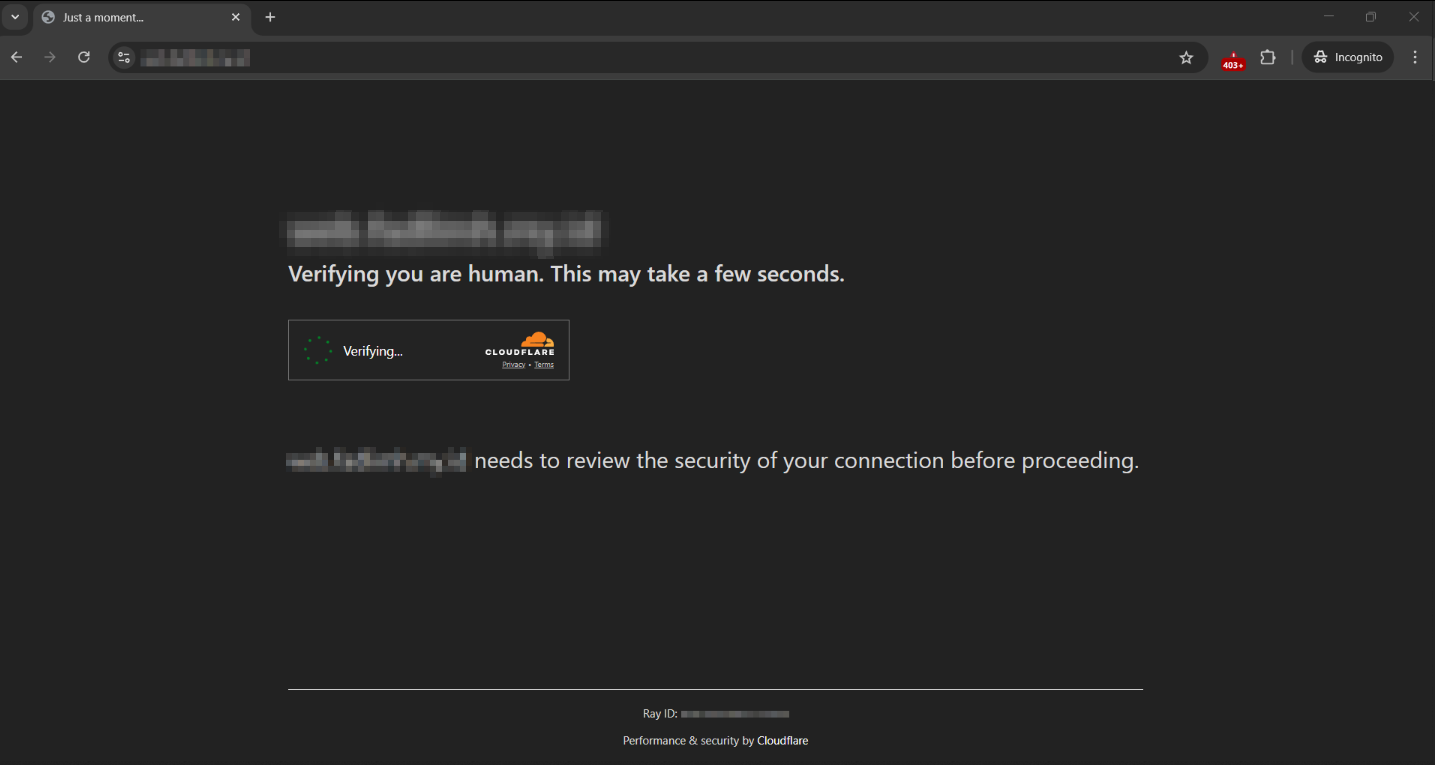 Tampilan Under Attack Mode Cloudflare di Browser