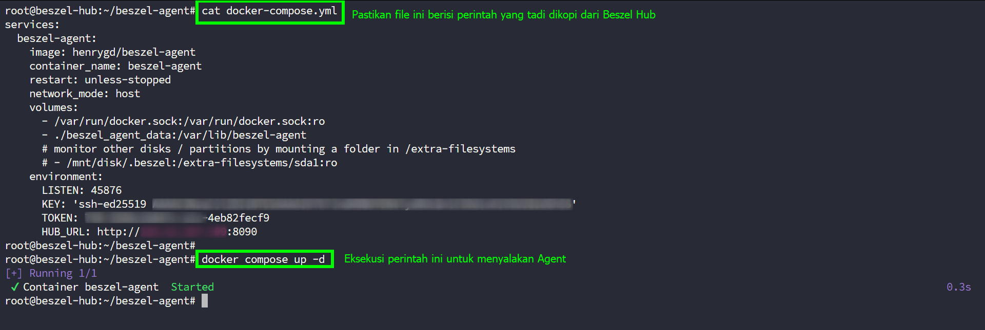 eksekusi docker compose pada server agent