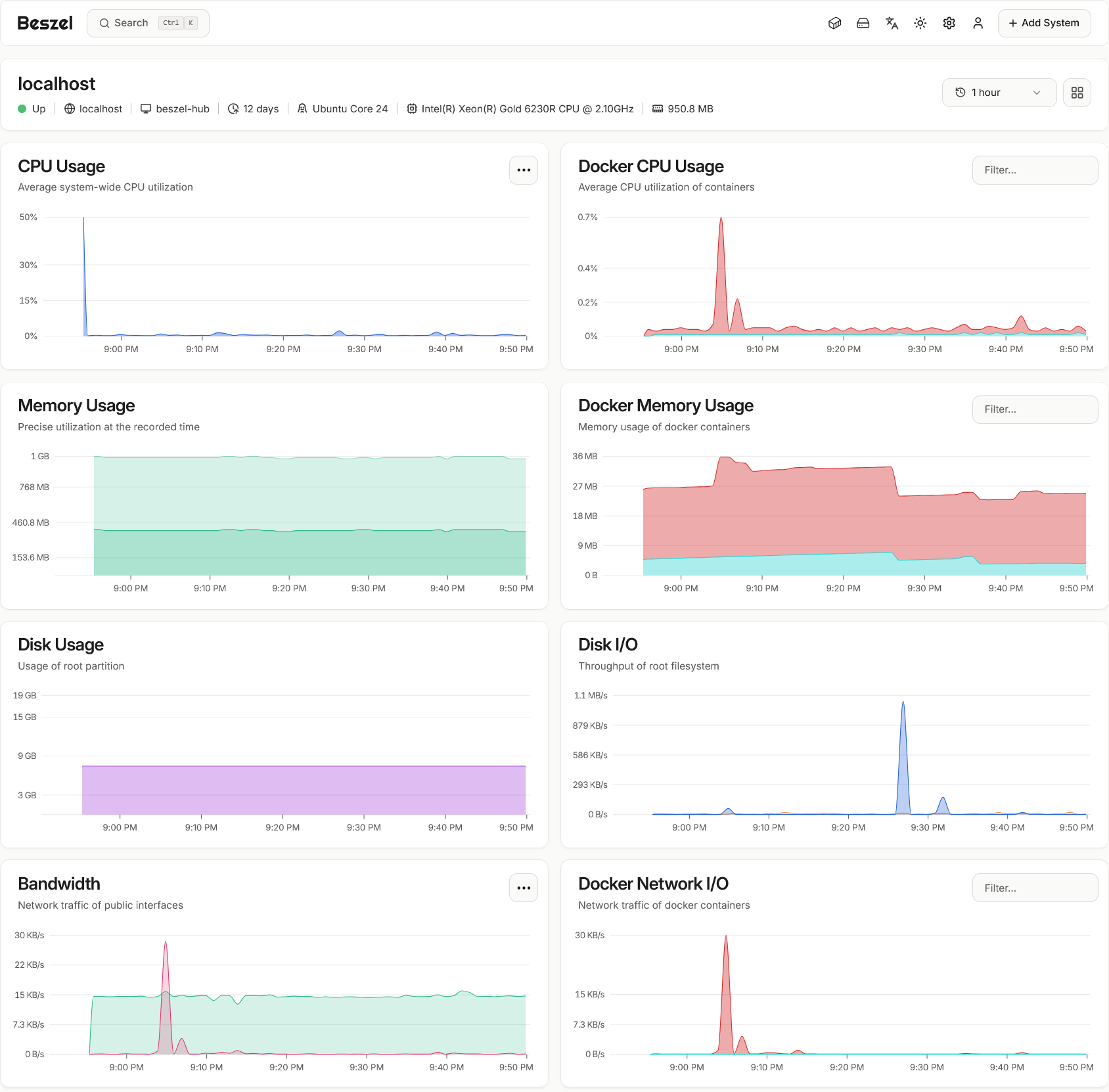 grafik resource server pada dashboard beszel
