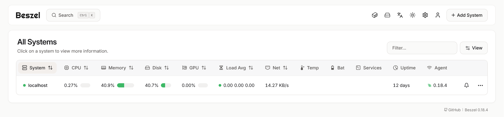 server vps berhasil terdaftar di dashboard beszel