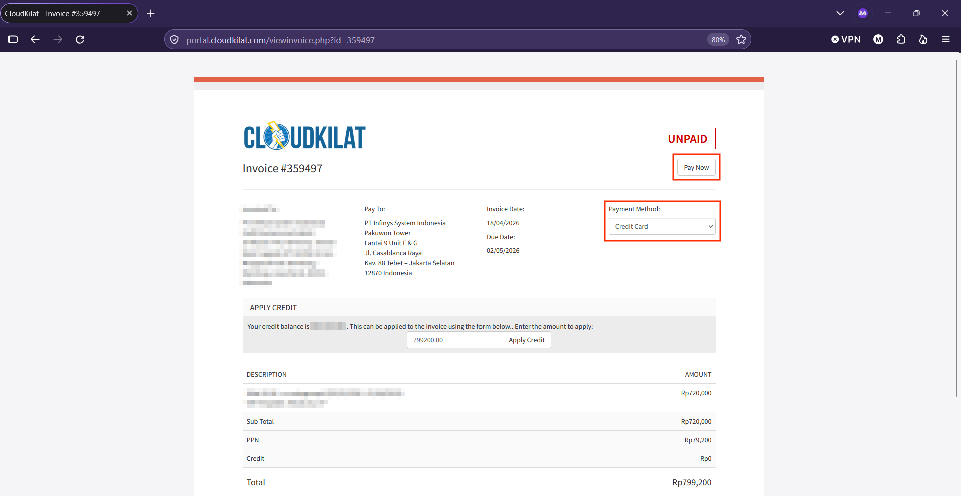 Detail Invoice CloudKilat CC
