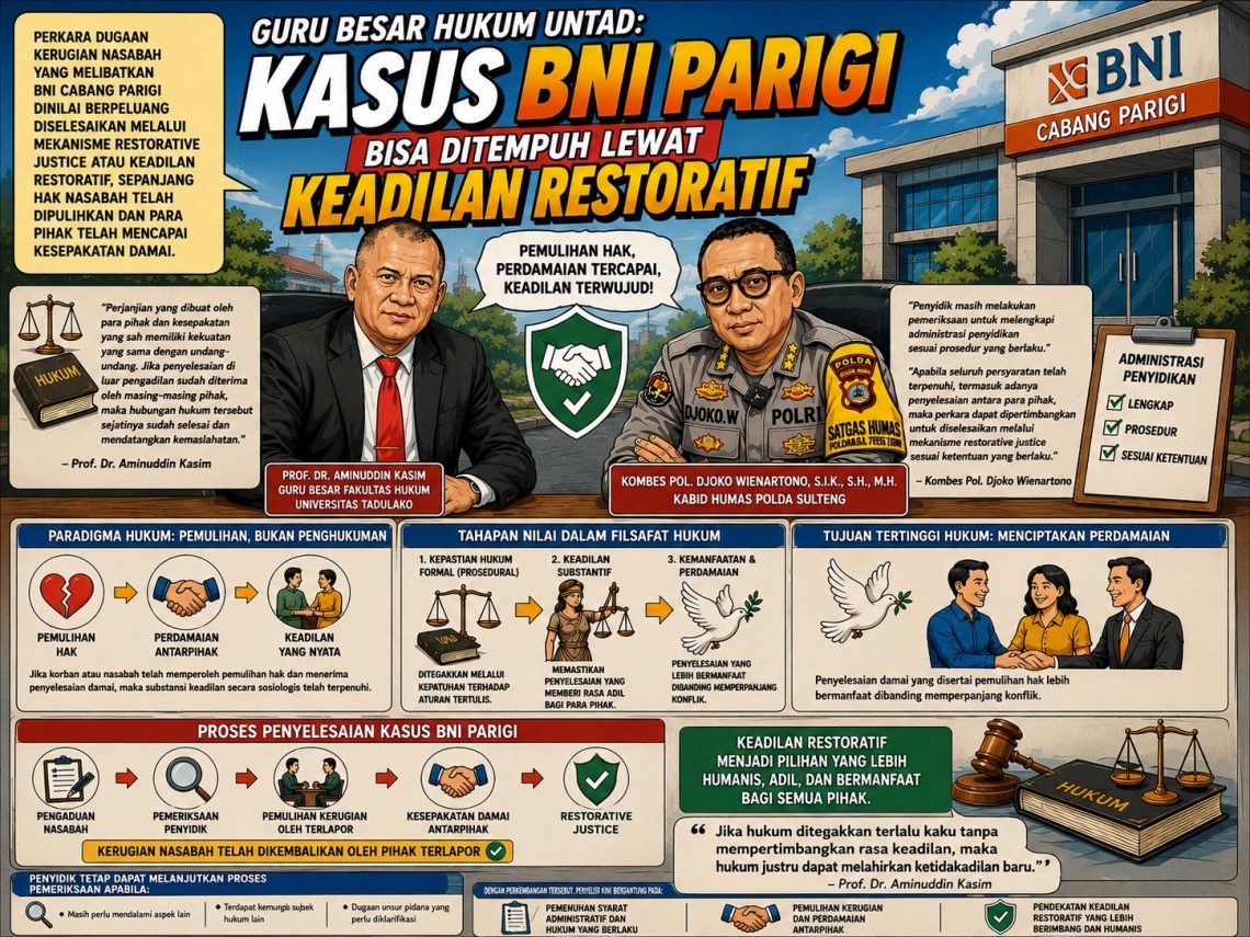 Prof. Aminuddin Kasim Nilai Kasus BNI Parigi Layak Ditempuh dengan Keadilan Restoratif