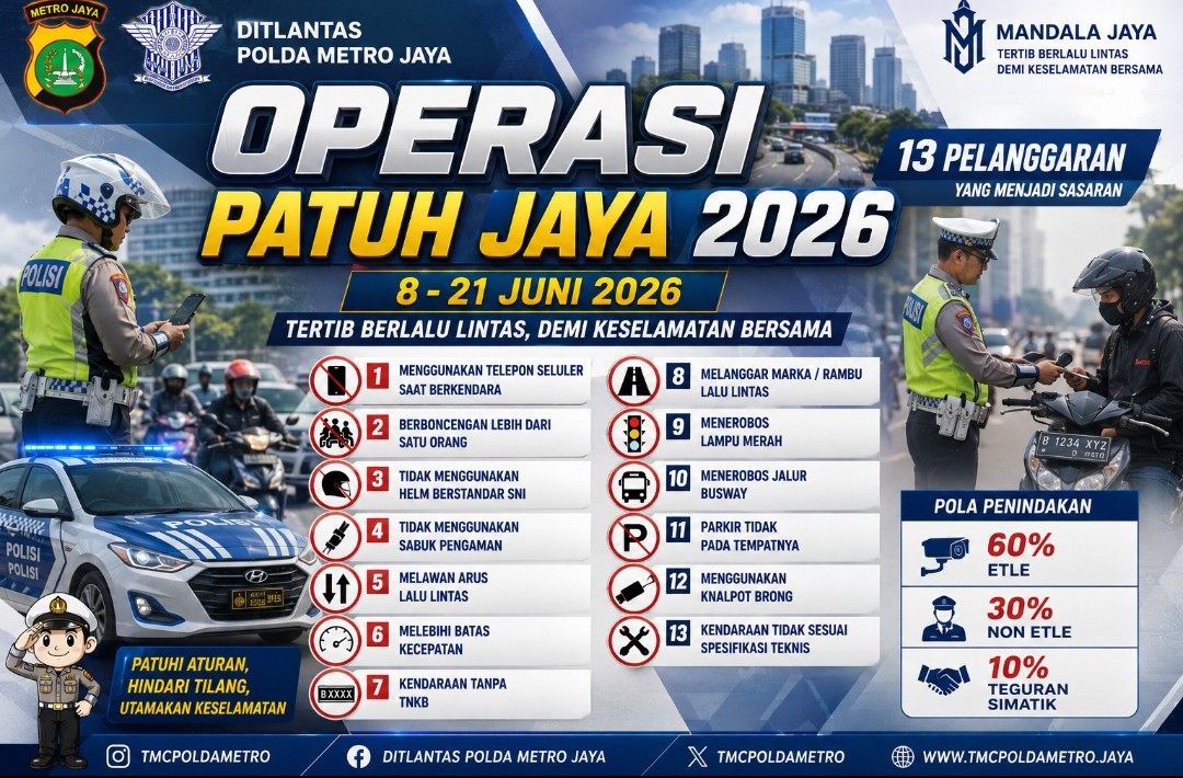 Operasi Patuh Jaya 2026 Berlangsung 14 Hari, Pengendara Diminta Lebih Tertib
