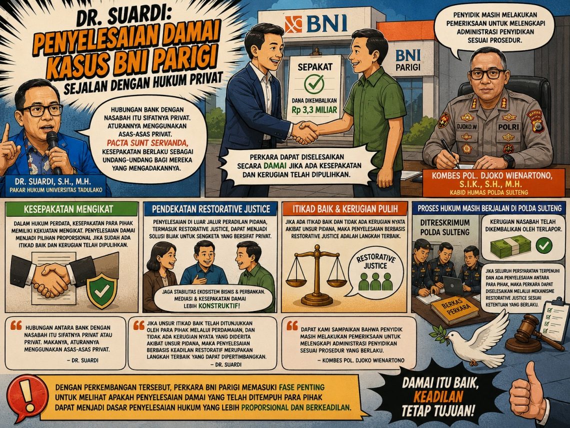 Dr. Suardi Nilai Perdamaian Kasus BNI Parigi Sesuai Prinsip Hukum Perdata