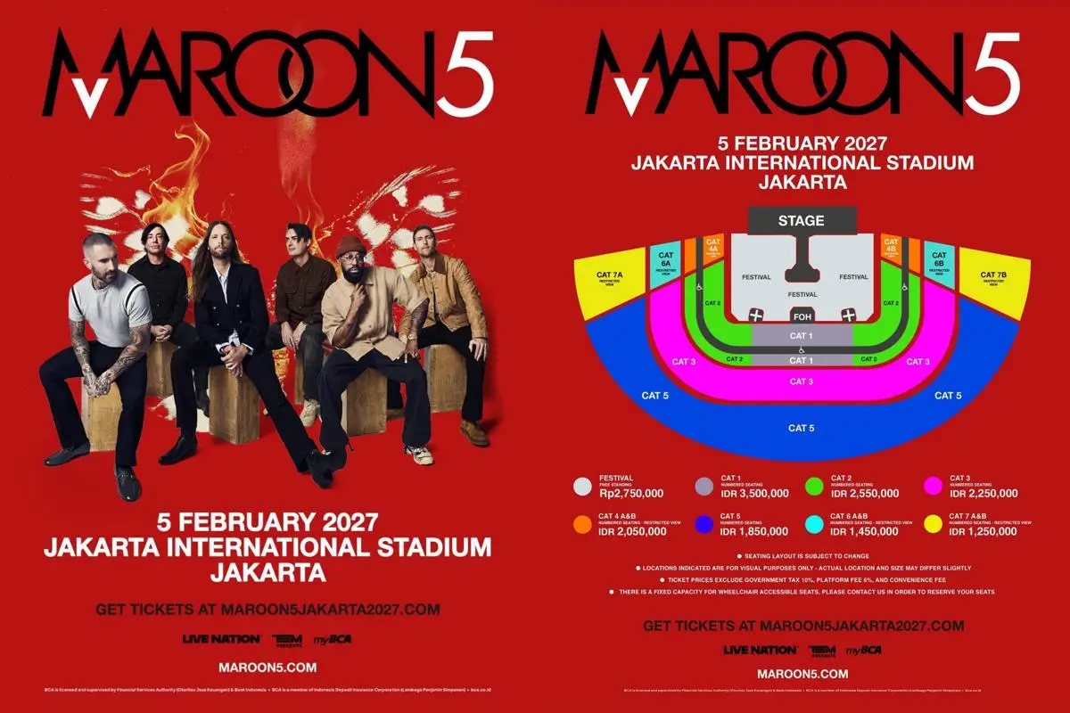 Maroon 5 Kembali ke JIS 2027, Ini Harga Tiket dan Jadwal Presale Lengkapnya