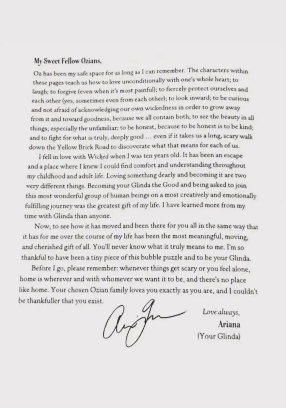 Ariana Grande Pamitan dari Oz: Surat Penuh Emosi Usai Kesuksesan Wicked: For Good