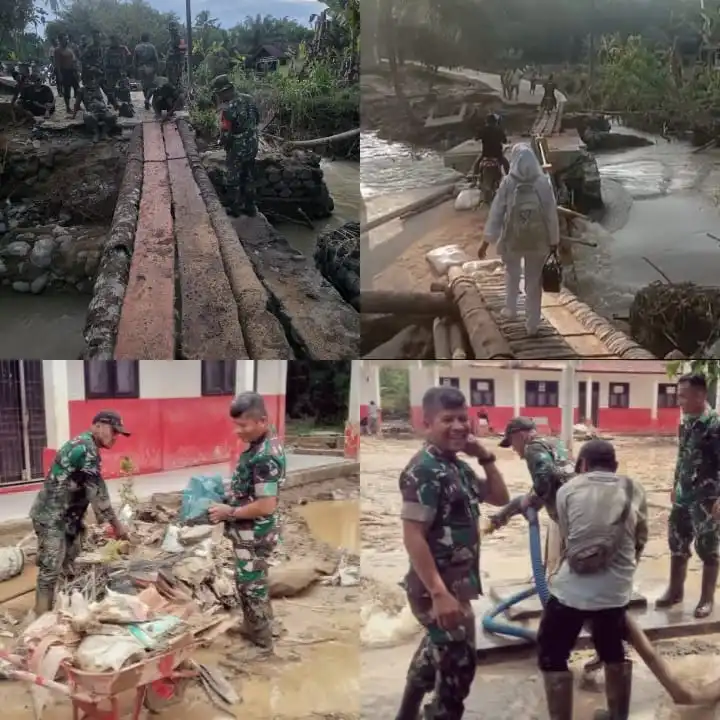 Koramil 19 Siais Bangun Jembatan Alternatif Pasca Banjir di Desa Bandar Tarutung