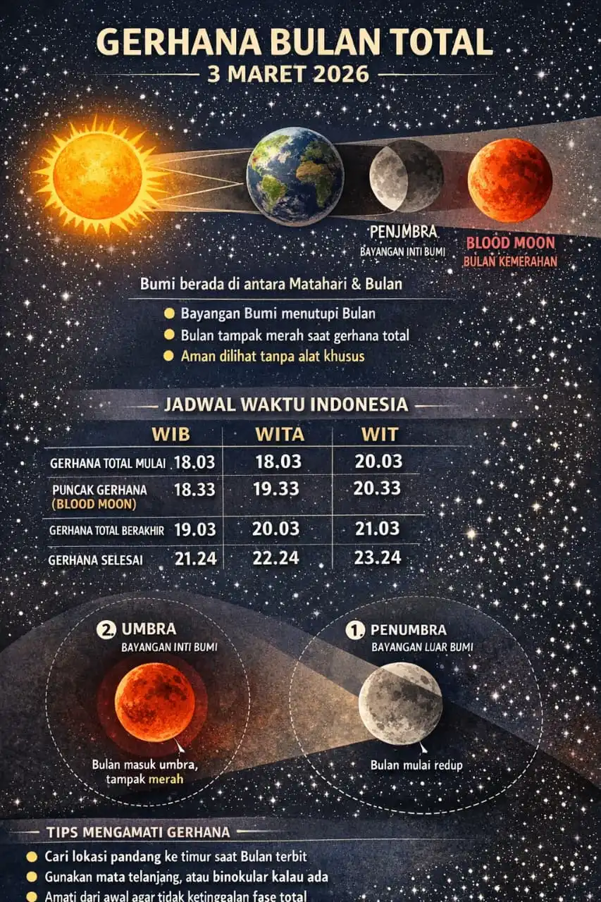 Gerhana Bulan Total 3 Maret 2026