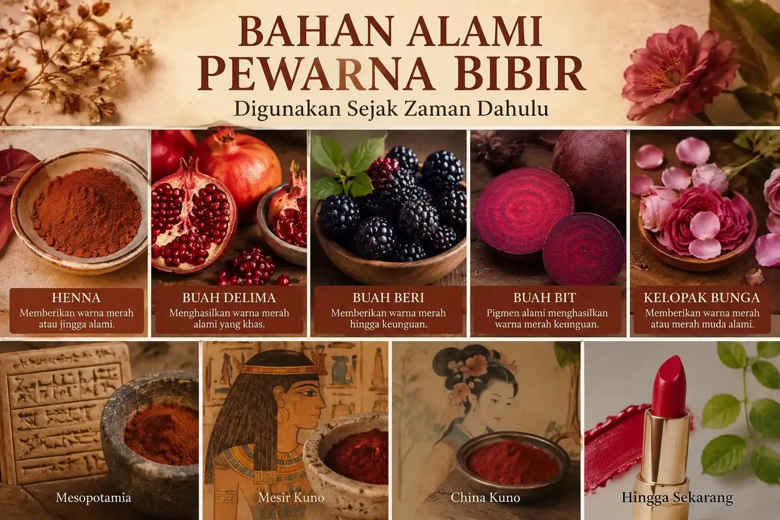 Bahan Alami yang Pernah Digunakan sebagai Pewarna Bibir Sejak Zaman Dahulu