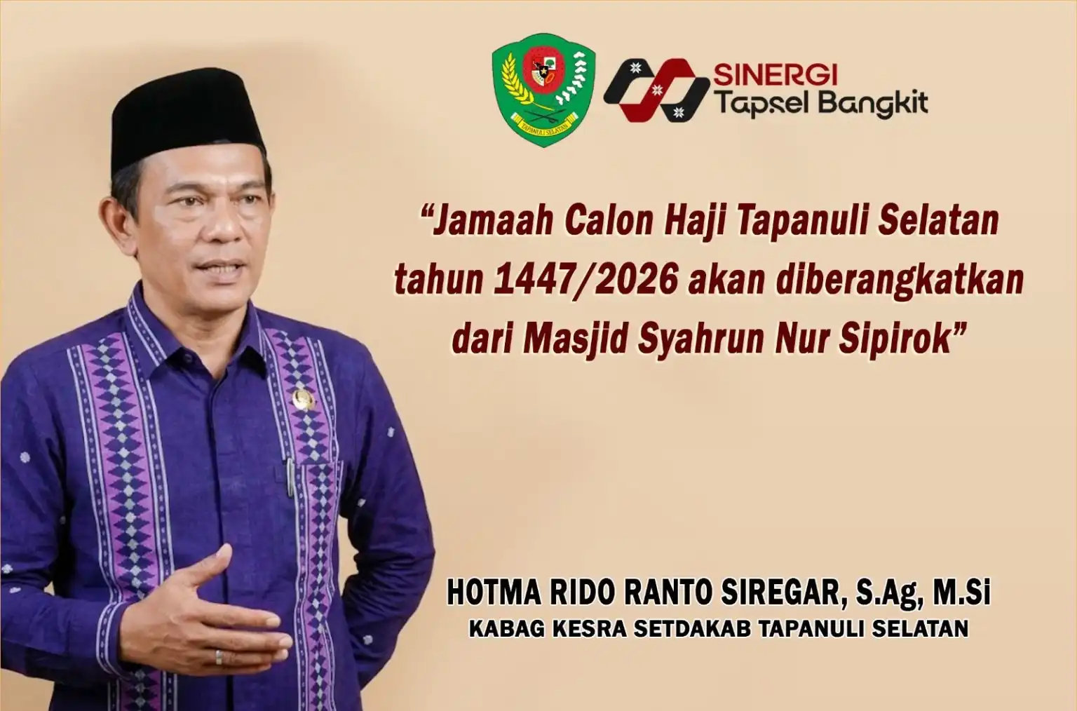 Pemberangkatan Jamaah Calon Haji Tapanuli Selatan Tahun 2026 dari Masjid Syahrun Nur Sipirok