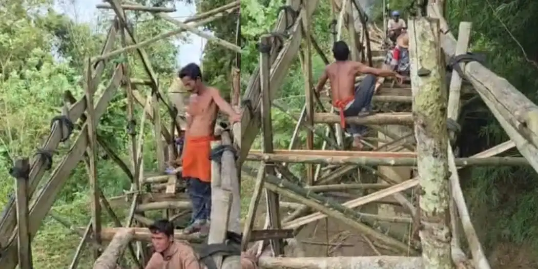 Bertahan 4 Tahun, Warga Palengaan Daja Pamekasan Swadaya Perbaiki Jembatan Darurat