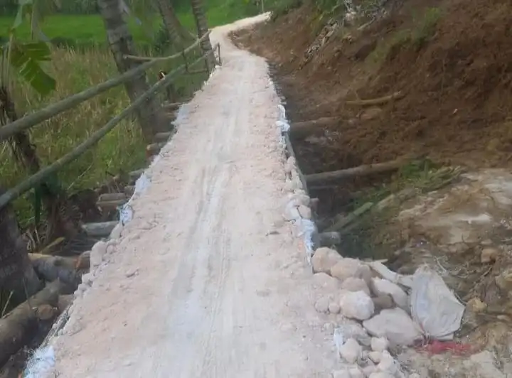 Warga Desa di Pamekasan Gotong Royong Perbaiki Jalan Ambles Akibat Longsor