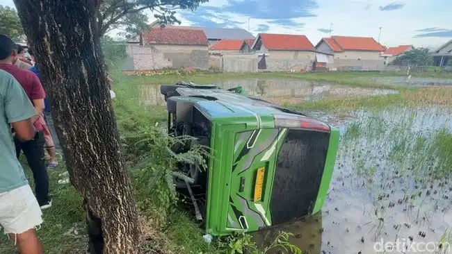 Tabrakan dengan Truk Molen, Microbus di Pamekasan Nyemplung ke Sawah