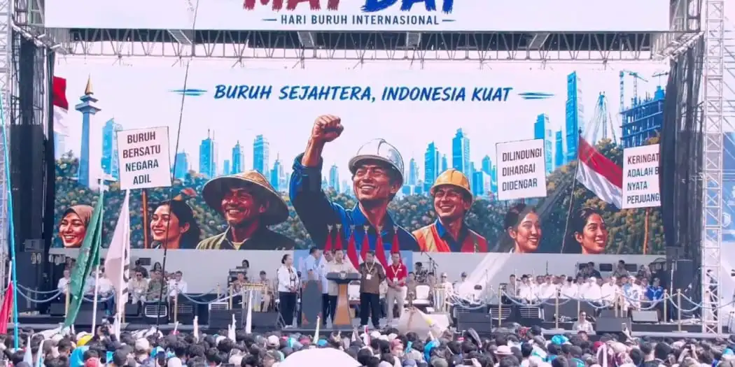 Hadiri Hari Buruh di Monas, Prabowo Komitmen Perjuangkan Nasib Buruh
