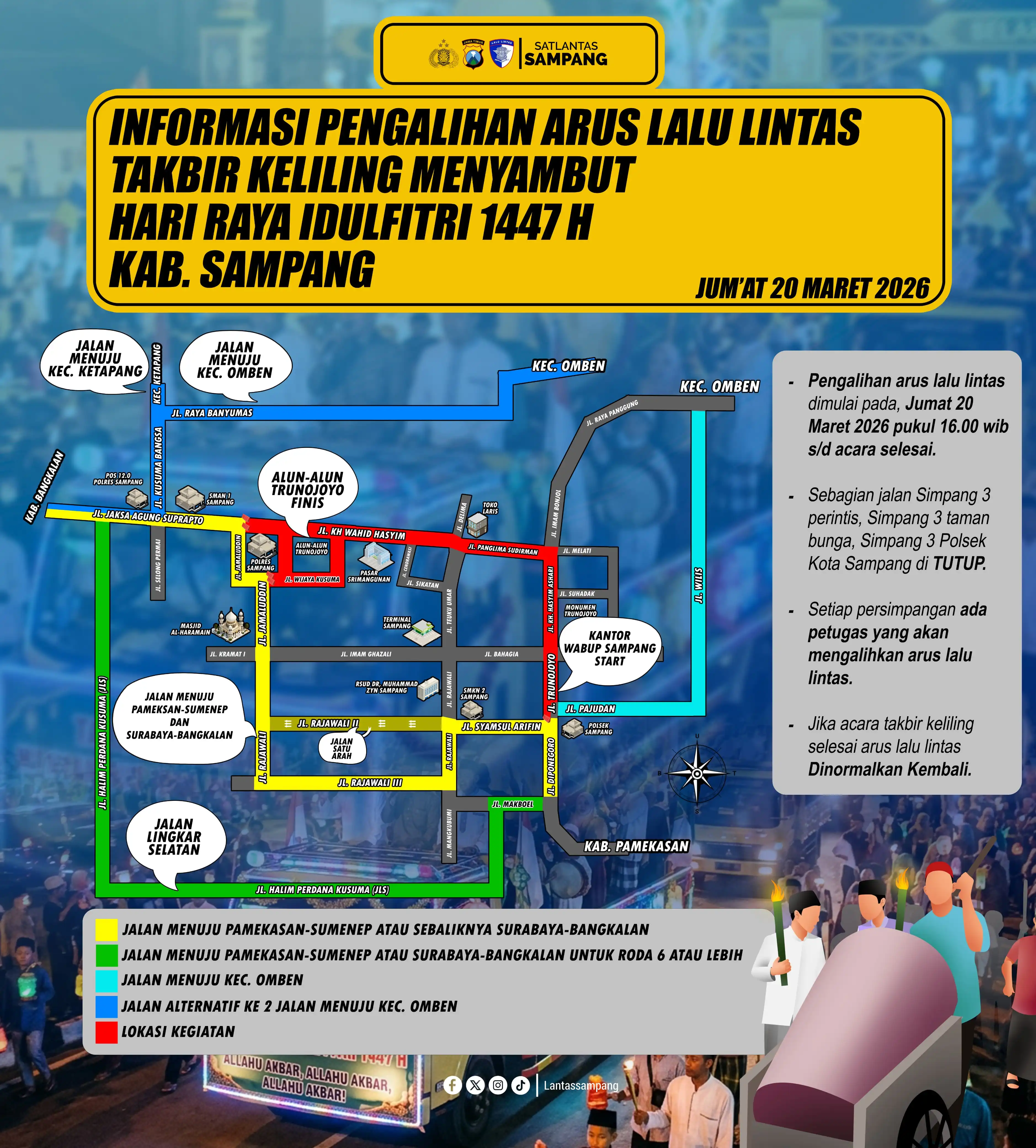 Takbir Keliling di Sampang, Ini Rute Pengalihan Arus dan Jalur Alternatifnya