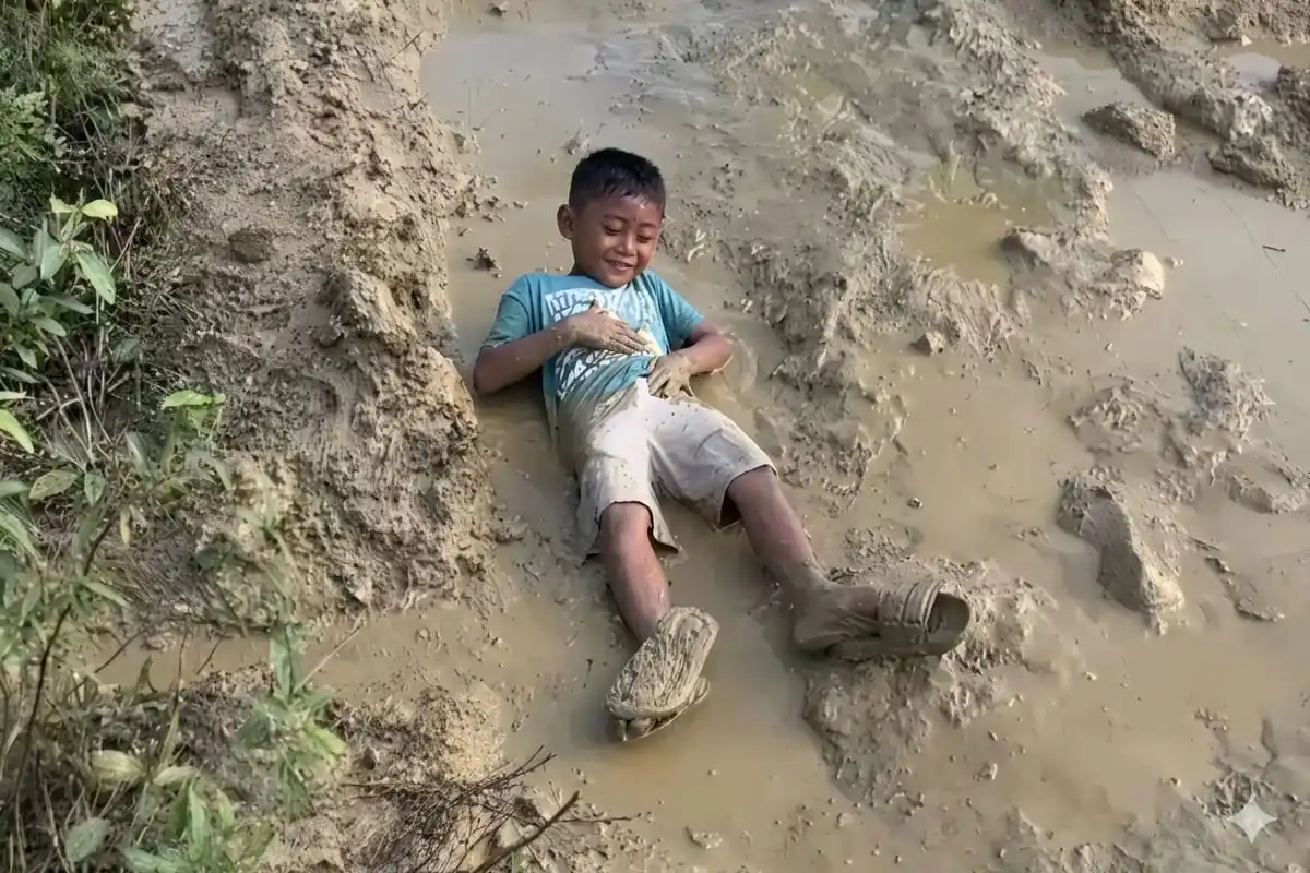 Protes Jalan Rusak, Bocah 7 Tahun di Kepulauan Sumenep Mandi Lumpur 