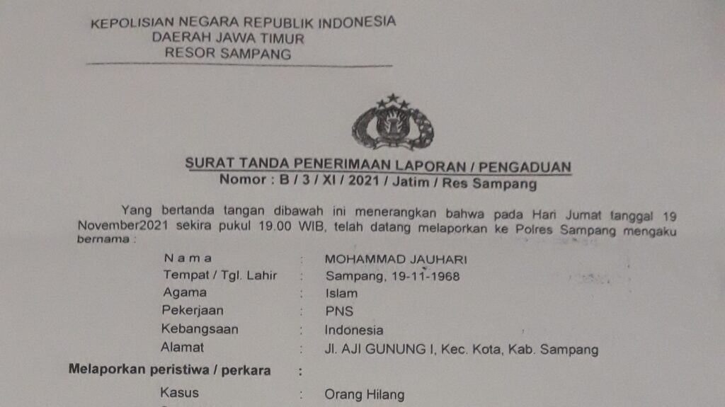 Info Orang Hilang di Wilayah Sampang