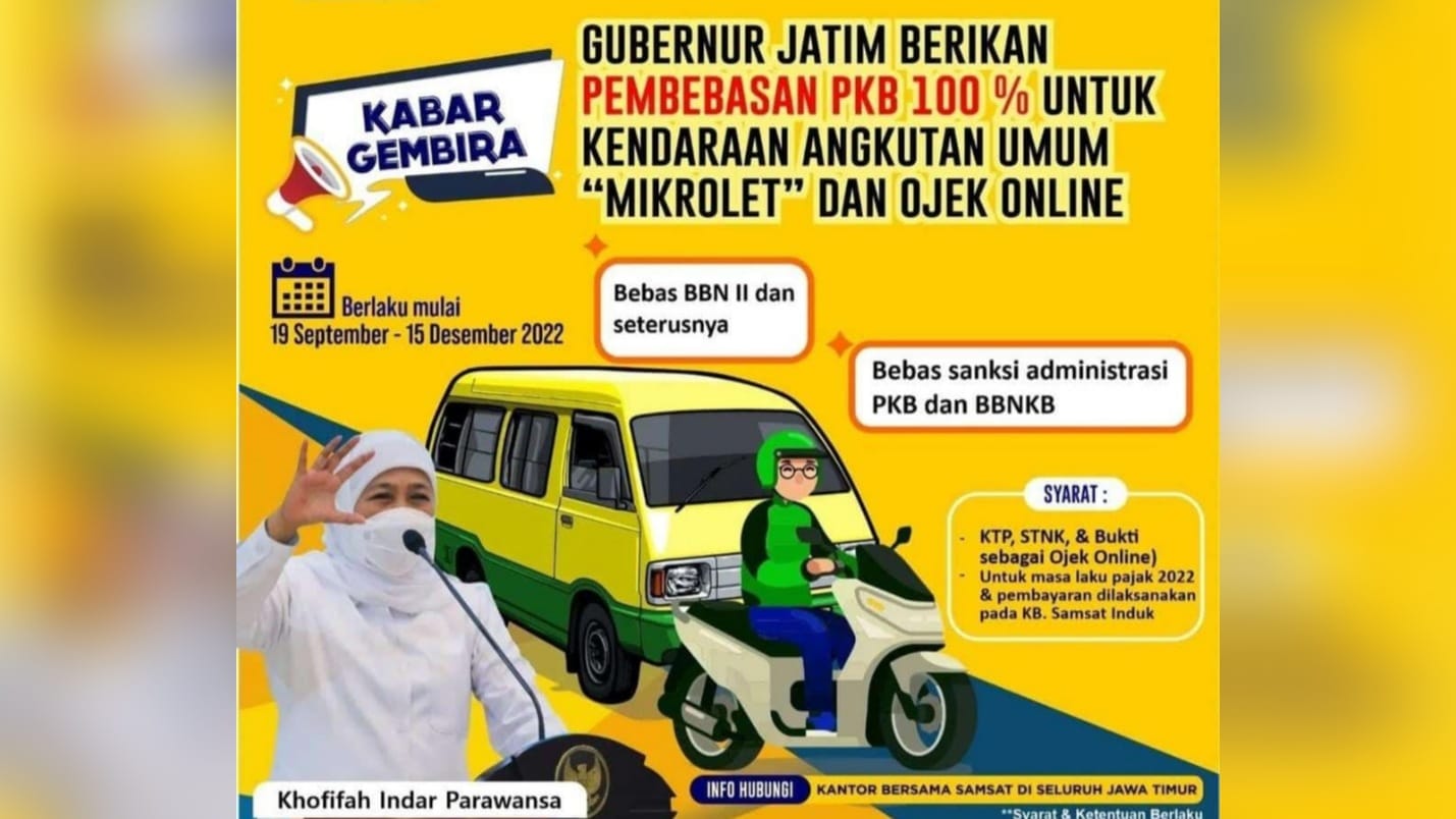 Gubenur Jatim Bebaskan PKB 100% Untuk Mikrolet dan Ojek Online