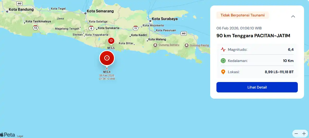 Pacitan Diguncang Gempa Megathrust M 6,4, Wilayah Bantul Terkena Dampak Paling Parah
