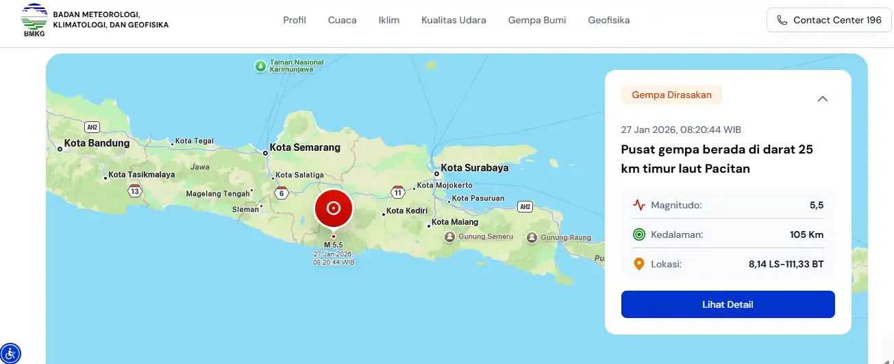 Daftar Wilayah yang Diguncang Gempa Sepanjang Januari 2026 dengan Magnitudo  5,0+ Papua hingga Pacitan