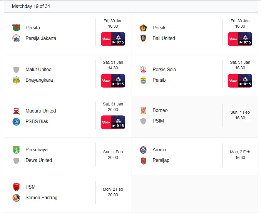 Jadwal Liga 1 Pekan ke-19: Persita vs Persija hingga Arema Hadapi Persijap