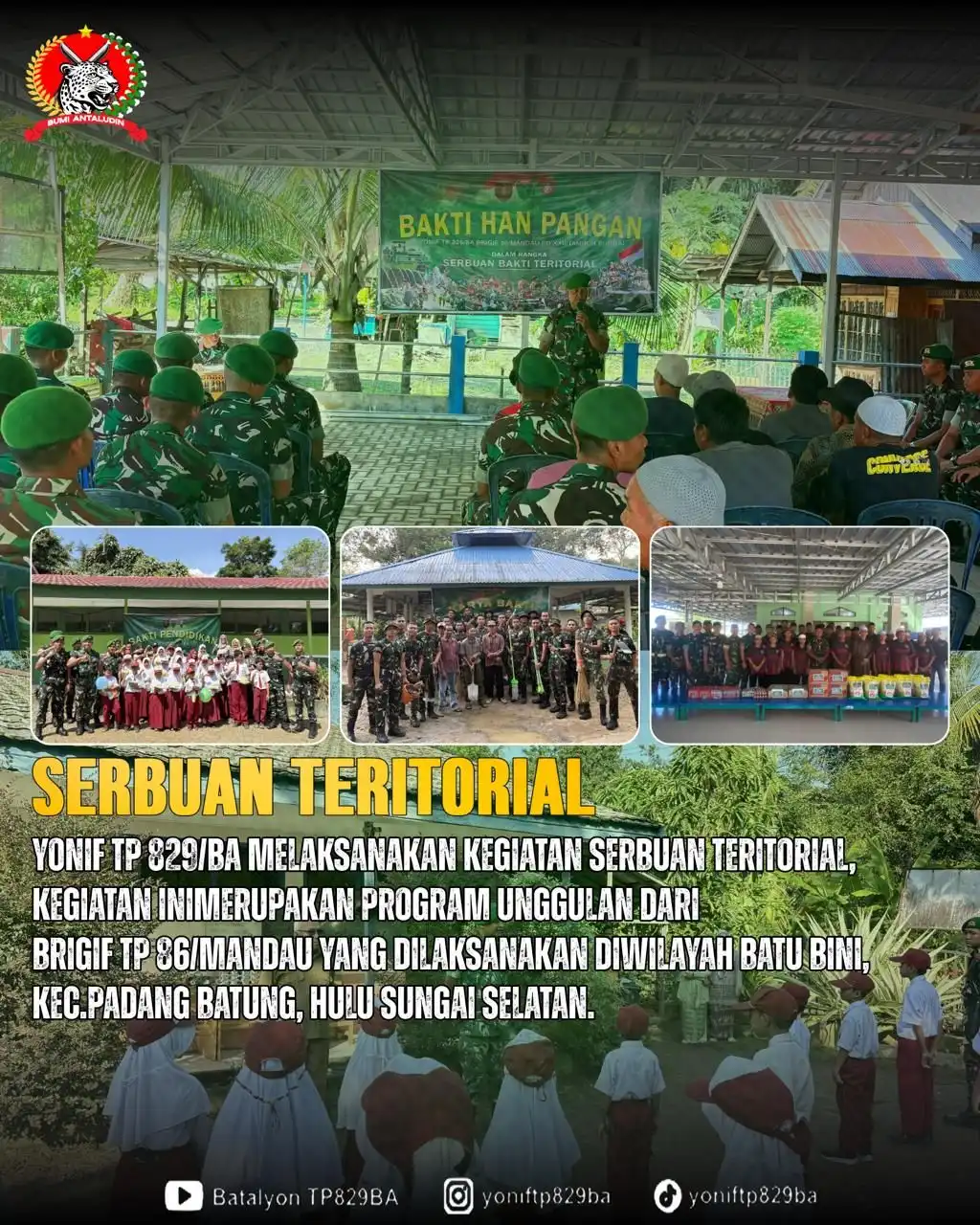 Yonif 829 Gelar Serbuan Teritorial di Padang Batung, Fokus Pendidikan hingga Ketahanan Pangan