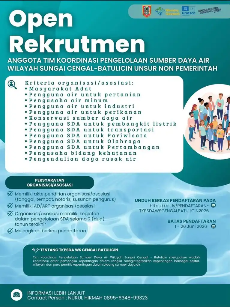 Kelola Sumber Daya Air, Pemprov Kalsel Buka Rekrutmen Anggota TKPSDA WS Cengal-Batulicin