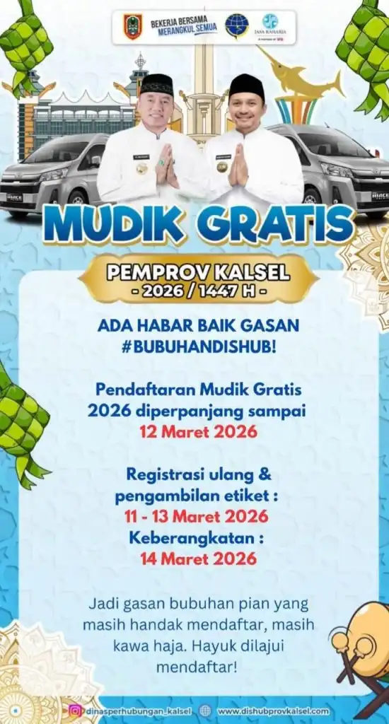 Kuota Mudik Gratis Pemprov Kalsel Ludes Diserbu Pendaftar, 300 Pemudik Siap Berangkat 14 Maret